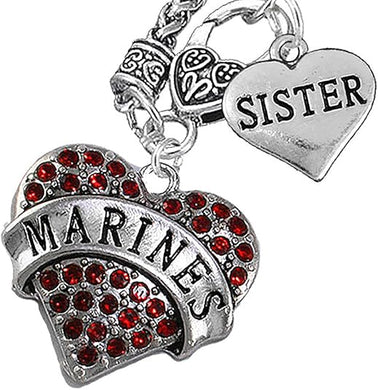 Marine Sister Heart Necklace, Hypoallergenic, Will NOT Irritate Anyone with Sensitive Skin. Safe- Nickel, Lead and Cadmium Free