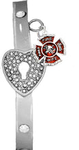 Firefighter's Wife, The Key to My Heart Cuff Crystal Bracelet, It Really Locks! Hypoallergenic, Safe-Nickel, Lead, Free