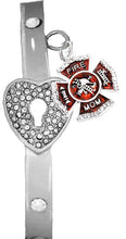 Firefighter's Mom, The Key to My Heart Cuff Crystal Bracelet, It Really Locks! Hypoallergenic, Safe-Nickel, Lead, Free