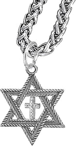 Messianic Christian Silver Star Of David With Silver Austrian Crystal Cross, On A Antique Wheat Chain Necklace, Hypoallergenic-Safe, No Nickel, Lead, Or Cadmium In The Metal ©2023