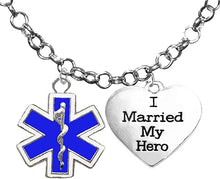 EMT, Parmedic, EMT Firefighter's I Married My Hero, On A Adjustable Rolo Chain Necklace, Hypoallergenic Safe-Nickel, Lead And Cadmium Free