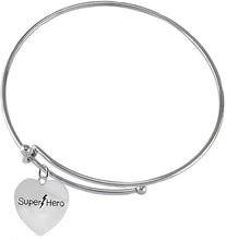Super Hero Heart Charm On A Miracle Wire Adjustable Bracelet, Hypoallergenic Safe- No Nickel. Lead, Or Poisonous Cadmium