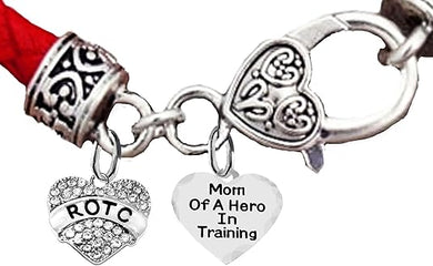 ROTC, Mom Of A Hero In Training,Genuine Marine Red Leather Bracelet, Hypoallergenic Safe-Nickel, Lead And Cadmium Free