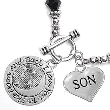 Son, I Love You to The Moon and Back Jet Crystal Charm Bracelet, Hypoallergenic, Safe, Nickel, Lead & Cadmium Free.