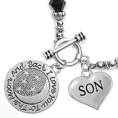 Son, I Love You to The Moon and Back Jet Crystal Charm Bracelet, Hypoallergenic, Safe, Nickel, Lead & Cadmium Free.