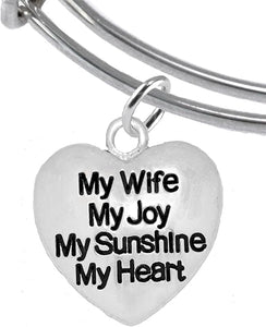 Message Jewelry, My Wife, My Joy, My Sunshine, My Heart, Adjustable Bracelet, Hypoallergenic, Safe-Nickel, Lead, Free