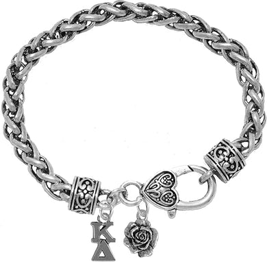 Kappa Delta, And White Rose, Licensed Sorority Jewelry Manufacturer, Antique Vintage Wheat Chain Bracelet, Hypoallergenic Safe- No Nickel, No Lead, And No Poisonous Cadmium