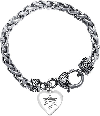 Messianic, Star Of David With A Floating Cross In It, On A Beautiful Heart Suspended On A Antique Wheat Chain Bracelet, Hypoallergenic-Safe, No Nickel, Lead, Or Cadmium ©2022, Large, Silver, Carnelian