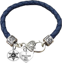 Deputy Sheriff's, I Married My Hero, On A Genuine Navy Blue Leather Bracelet, Hypoallergenic Safe-Nickel, Lead and Cadmium Free