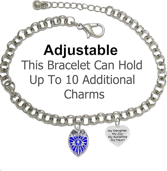 Policeman's, My Daughter, My Joy, My Sunshine, My Heart, Adjustable Bracelet, Hypoallergenic, Safe-Nickel Free, No Poisonous Lead Or Cadmium.