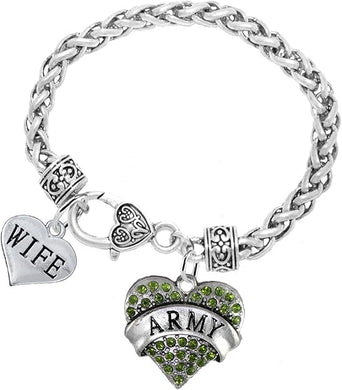 Army Wife Heart Bracelet, Hypoallergenic, Will NOT Irritate Anyone with Sensitive Skin. Safe- Nickel, Lead and Cadmium Free