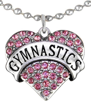 Gymnastics Crystal Pink Heart Necklace, Adjustable, Hypoallergenic, Nickel, Lead & Cadmium Free!