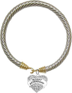 Airline Flight Attendant, Hypoallergenic Genuine Cable Gold/Silvertone Charm Bracelet, Nickel, Lead, and Cadmium Free