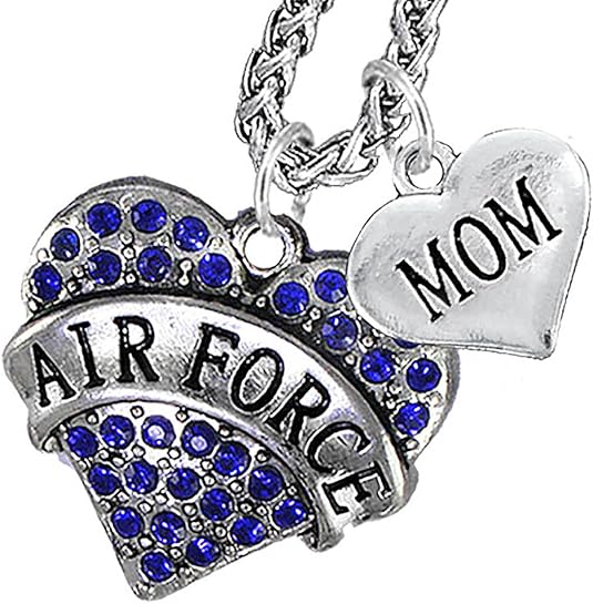 Air Force Mom Heart Necklace, Hypoallergenic, Will NOT Irritate Anyone with Sensitive Skin. Safe- Nickel, Lead and Cadmium Free