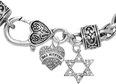 Bas Mitzvah Bracelet, Genuine Crystal Heart, Star Of David,Hypoallergenic, Safe-No Nickel, Lead,or Cadmimum