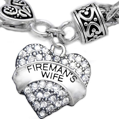Fireman's Wife Crystal Heart Bracelet, On Antique Wheat Chain, Will NOT Irritate Anyone with Sensitive Skin, Safe-Nickel, Lead, and Cadmium Free.