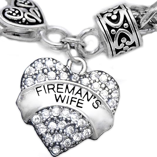 Fireman's Wife Crystal Heart Bracelet, On Antique Wheat Chain, Will NOT Irritate Anyone with Sensitive Skin, Safe-Nickel, Lead, and Cadmium Free.