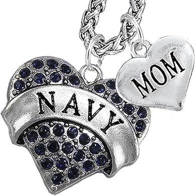 Navy Mom Blue Crystal Necklace Heart Necklace, Hypoallergenic, Will NOT Irritate Anyone with Sensitive Skin. Safe- Nickel, Lead and Cadmium Free