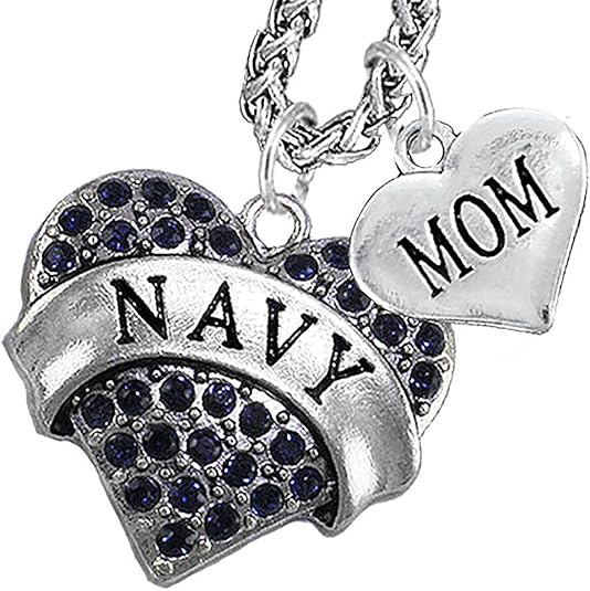 Navy Mom Blue Crystal Necklace Heart Necklace, Hypoallergenic, Will NOT Irritate Anyone with Sensitive Skin. Safe- Nickel, Lead and Cadmium Free