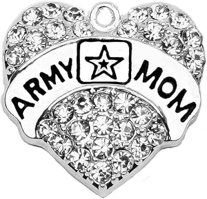 Crystal Army Mom Charm, Nickel, Lead, Cadmium Free, Charm With Jump Ring Attached