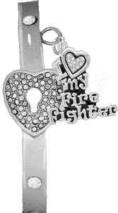 It Really Locks!, Firefighter, I Love My Firefighter, The Key to My Heart Cuff Crystal Bracelet, Hypoallergenic, Safe-Nickel, Lead, Free
