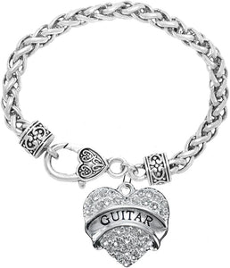 Guitar Crystal Heart Hypoallergenic Safe Bracelet. Nickel, Lead & Cadmium Free