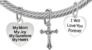 My Mom, My Joy, My Sunshine, My Heart, and I Will Love You Forever, and A Crucifix, Adjustable Bracelet Nickle, Lead, Cadmium Free