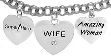 Wife, Super Hero, Genuine Crystal Wife Heart, Amazing Woman, Adjustable Hypoallergenic Safe- No Nickel. Lead, Or Poisonous Cadmium