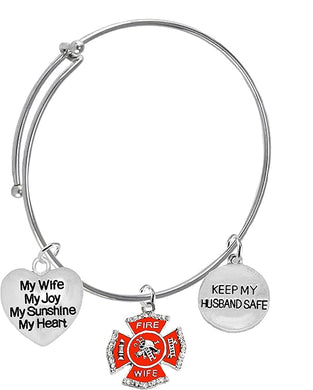 My Wife My Joy, My Sunshine, My Heart, Firefighter's Wife, Keep My Husband Safe, Adjustable Bracelet, Hypoallergenic, Safe-Nickel, Lead, Cadmium Free