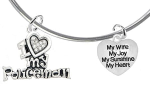 Policeman's, I Love My Policeman, My Wife, My Joy, My Sunshine, Adjustable Miracle Wire Bracelet, Hypoallergenic, Safe-Nickel, Lead, And Poisonous Camium Free