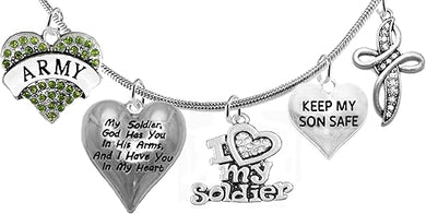 Army, My Soldier, God Has You In His Arms And I Have You In My Heart, Genuine Crystal Cross, Adjustable Necklace, Hypoallergenic Safe, No Nickel, Lead, Or Poisonous Cadmium