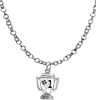 #1 Trophy, Trophy, Adjustable 14-21 Inch Rolo Necklace, Nickel, Lead, And Cadmium Free-Hypoallergenic