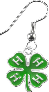 4 H Club, Sterling Silver Solid .925 Sterling, Not Plated Or Coated. Fishhoook Earring, Charm-Nickel, Lead, Cadmium Free