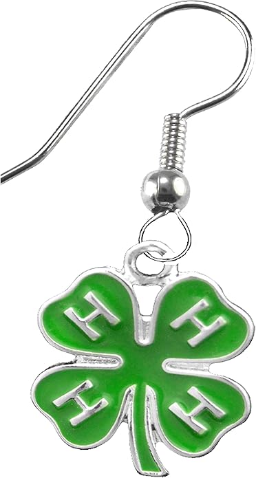 4 H Club, Sterling Silver Solid .925 Sterling, Not Plated Or Coated. Fishhoook Earring, Charm-Nickel, Lead, Cadmium Free