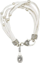 Tennis, Genuine Crystal,Hypoallergenic White Leather Bracelet, Safe-Nickel, Lead, and Cadmium Free!