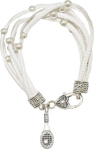 Tennis, Genuine Crystal,Hypoallergenic White Leather Bracelet, Safe-Nickel, Lead, and Cadmium Free!