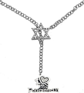 Jewish Policeman, I Love My Policeman Crystal Heart, Through A Crystal Star Of David, Necklace Hypoallergenic, Safe-Nickel, Lead, And Cadmium Free