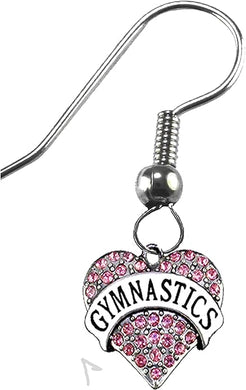 Gymnastics, Genuine Pink Crystal Heart On A Sterling Silver Solid .925 Sterling, Not Plated Or Coated. Fishhook Earring, Hyperallergenic Safe-Nickel, Lead, Cadmium Free2000