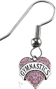 Gymnastics, Genuine Pink Crystal Heart On A Sterling Silver Solid .925 Sterling, Not Plated Or Coated. Fishhook Earring, Hyperallergenic Safe-Nickel, Lead, Cadmium Free2000