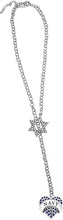 Jewish Marine Crystal Heart, Through A Crystal Star Of David, Rolo Chain Necklace Hypoallergenic, Safe-Nickel, Lead, And Cadmium Free
