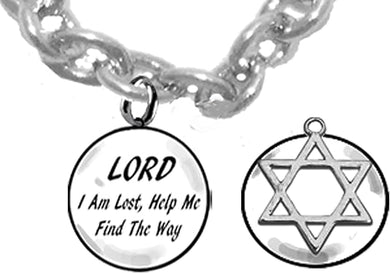 Lord I Am Lost, Help Me Find The Way, 2nd Charm Behind Charm, High Polished Star Of David, Hypoallergenic Adjustable Necklace, Safe-Nickel, Lead And Cadmium Free