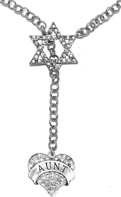Jewish Aunt Crystal Heart, Through A Crystal Star Of David, Necklace Hypoallergenic, Safe-Nickel, Lead, And Cadmium Free