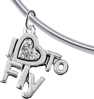 I Love to Fly, Hypoallergenic, Adjustable, Charm Bracelet, Removable Ball, Add Charms Without Tools. Nickel, Lead, and Cadmium Free