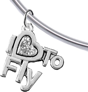 I Love to Fly, Hypoallergenic, Adjustable, Charm Bracelet, Removable Ball, Add Charms Without Tools. Nickel, Lead, and Cadmium Free