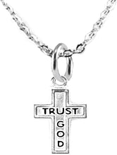 Trust God Cross, Sterling Silver Solid .925 Sterling, Not Plated Or Coated.18 Inch Necklace Chain, Charm-Nickel, Lead, Cadmium Free