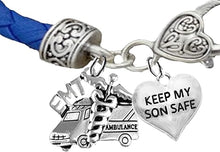 EMT Ambulance, Keep My Son Safe Heart, On A Blue Leather Hypoallergenic Bracelet, Nickel, Lead, And Poisonous Cadmium Free
