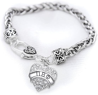 Pi Beta Phi Crystal Heart Bracelet - Licensed Sorority Jewelry Manufacturer