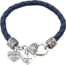 Deputy Sheriff's Wife, I Married My Hero, On A Genuine Dark Navy Blue Leather Bracelet, Hypoallergenic Safe-Nickel, Lead And Cadmium Free