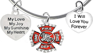 Firefighter, My Love, My Joy, My Sunshine, I Will Love You Forever Bracelet, Hypoallergenic, Safe-Nickel, Lead, Free