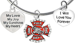 Firefighter, My Love, My Joy, My Sunshine, I Will Love You Forever Bracelet, Hypoallergenic, Safe-Nickel, Lead, Free